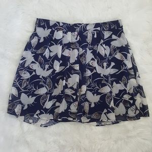 Old Navy Pleated Blue Mini Skirt Bird Print sz S